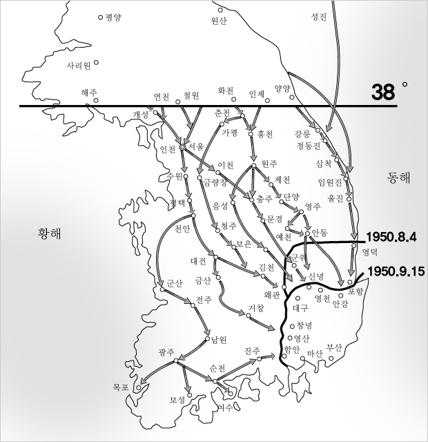 (지도)북한군 남침 시 상황도